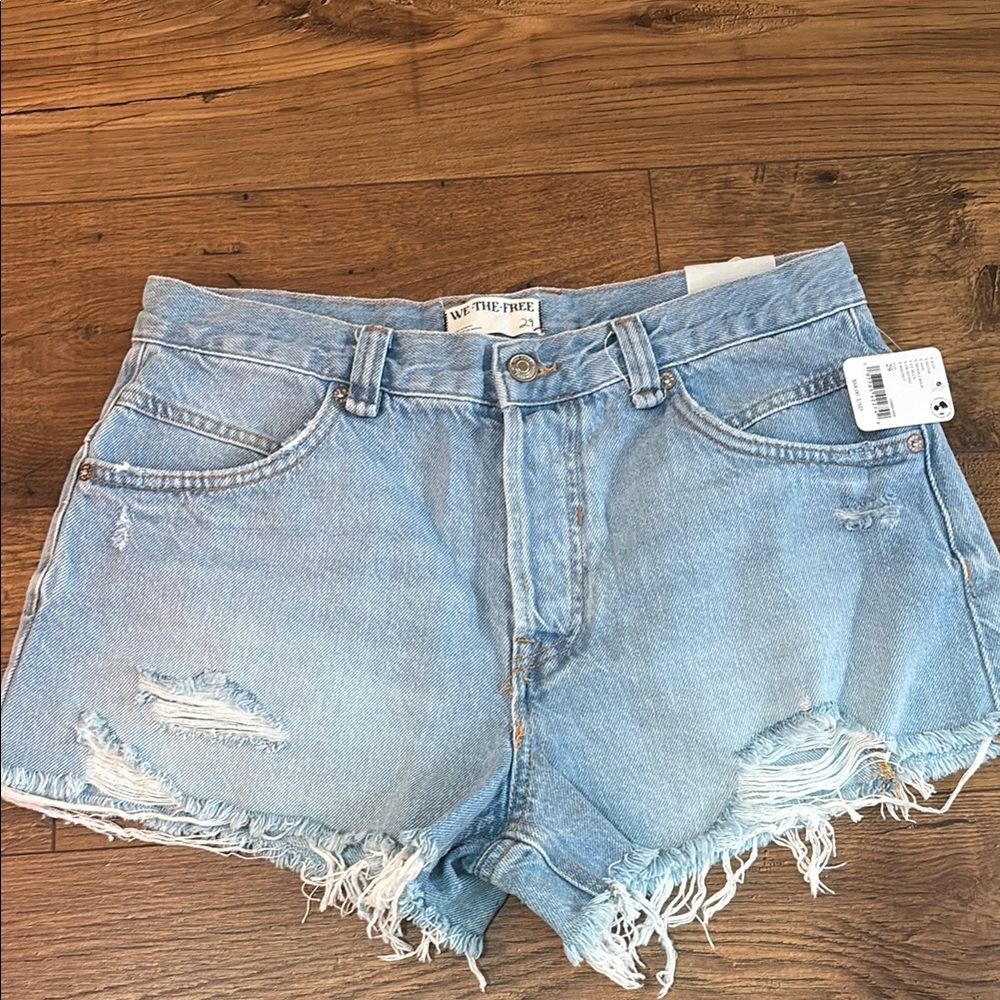 Free People Light Blue Distressed Jean Shorts
